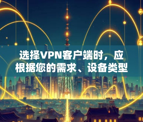 选择VPN客户端时,应根据您的需求、设备类型、预算和使用习惯来决定。以下是推荐的步骤和选择建议 选择VPN客户端时,应根据您的需求、设备类型、预算和使用习惯来决定。以下是推荐的步骤和选择建议